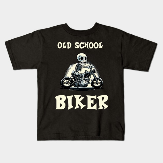 Old School Biker Kids T-Shirt by pxdg